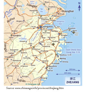 Map of Shejiang province in China