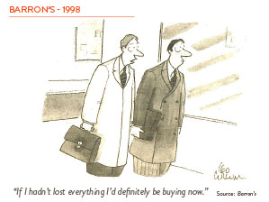 Cartoon showing 2 men discussing the stock market. 