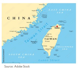 Map showing how far Taiwan is from China